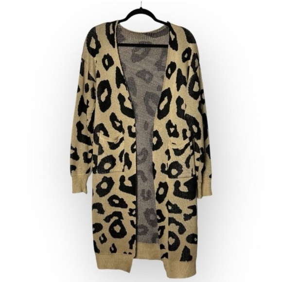 Vestidos Tan & Black Long Cardigan Large Animal Print Large - Picture 1 of 2